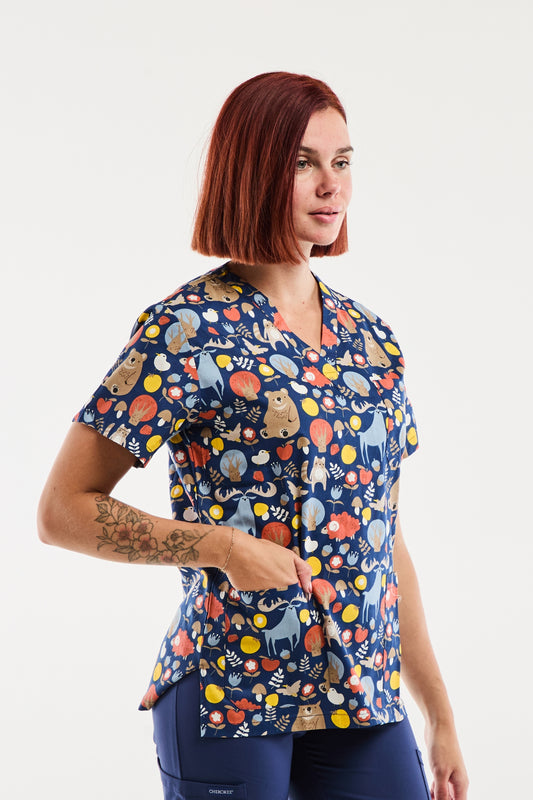 Tunique dentiste - Bleu marine à motifs Jungle