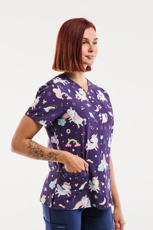 Blouse Médicale Stretch - Femme - Motifs Magiques Violet
