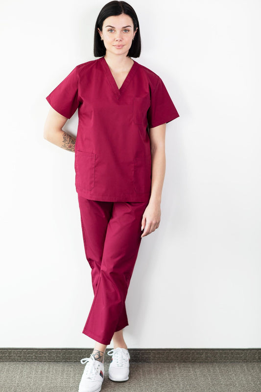 Basicfit - Tenue de bloc opératoire - Unisexe - Bordeaux