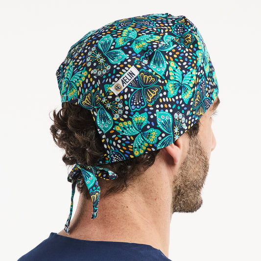 Calot chirurgien – Bleu marine imprimé papillons – Cheveux courts