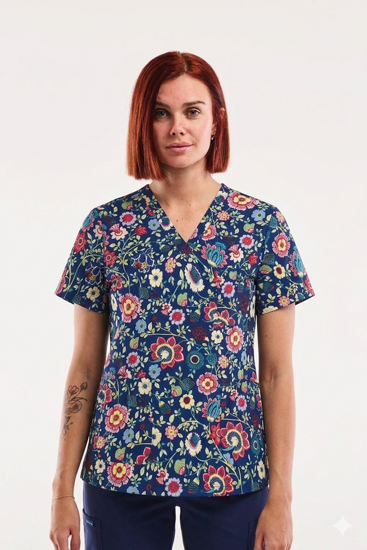 Tunique médicale à motif florale