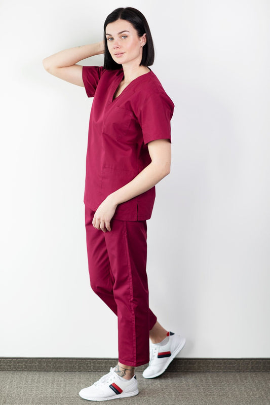 Basicfit - Tenue de bloc opératoire - Unisexe - Bordeaux