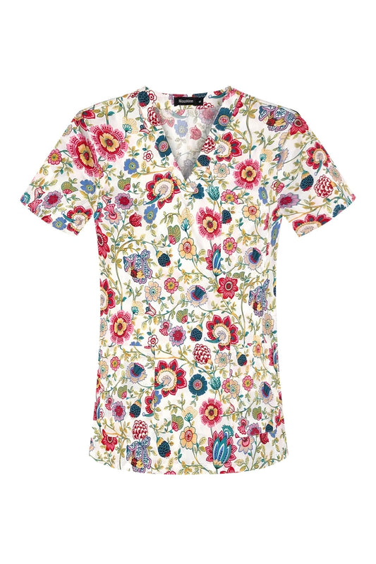 Blouse médicale - Beige imprimé florale