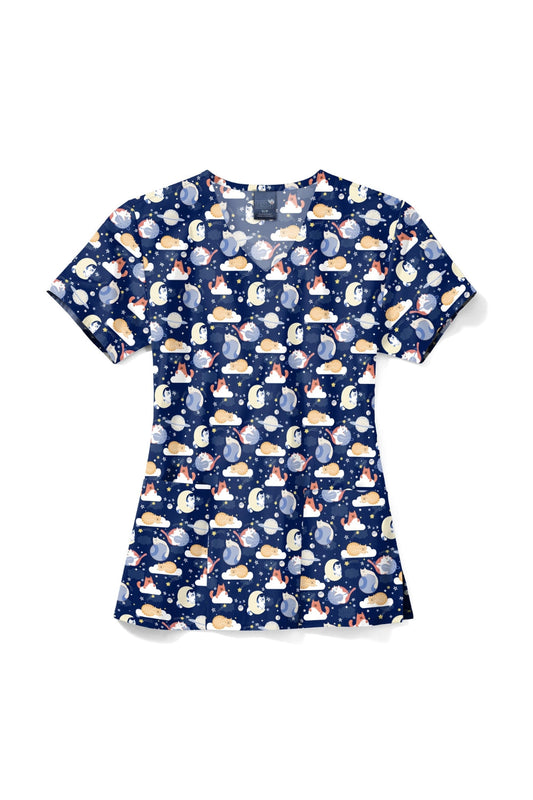 Blouse médicale - Bleu à motifs Chats