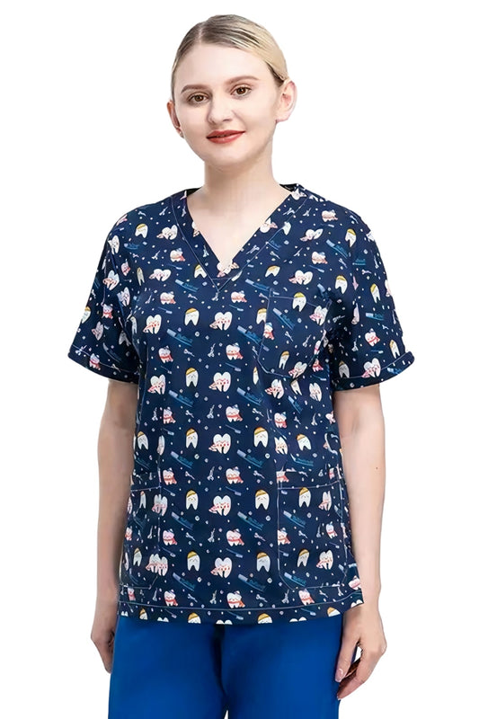 Blouse médicale - Bleu marine imprimé dents