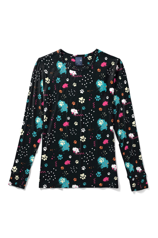 Blouse médicale - Noir imprimé pattes multicolores
