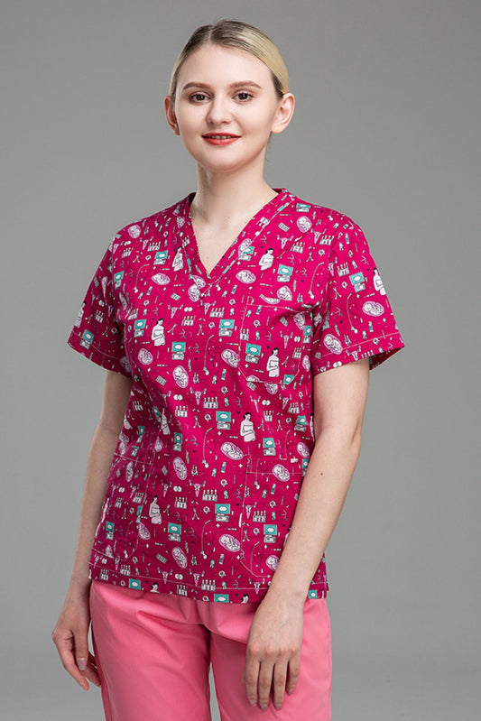Blouse médicale - Rose imprimé motifs médicaux