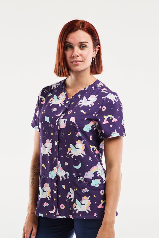 Blouse Médicale Stretch - Femme - Motifs Magiques Violet