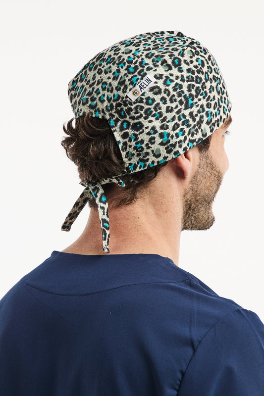 Calot de bloc – Léopard en beige et vert - Cheveux courts