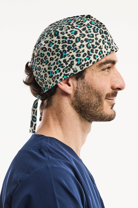 Calot de bloc – Léopard en beige et vert - Cheveux courts