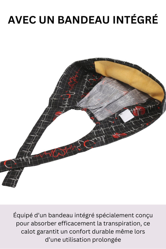 Calot de bloc – Noir imprimé Papillons et fleurs – Cheveux courts