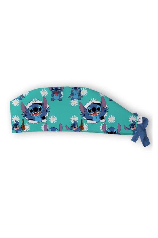 Calot médical – Bleu turquoise imprimé Stitch