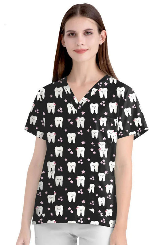 Blouse médicale - Noir imprimé dents