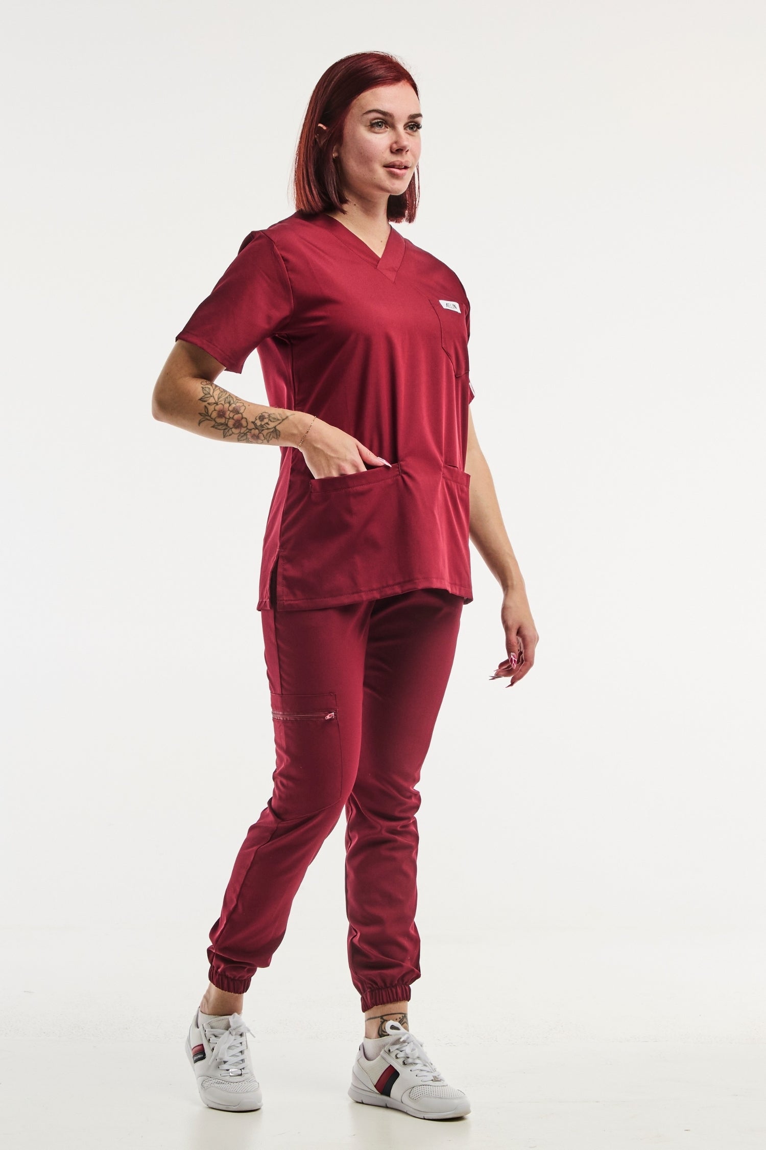 Tunique Femme Rouge Bordeaux - Imprimé Graphique Moderne - Taille 48 - Manches Longues - Matière Stretch