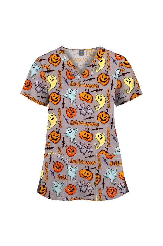 Blouse médicale - Gris à plusieurs motifs Pumpkin Halloween