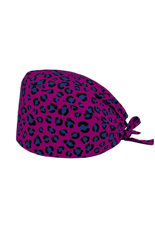 Calot de bloc tissu à motifs – Fuchsia à motif Léopard bleu et noir