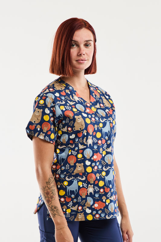 Tunique dentiste - Bleu marine à motifs Jungle