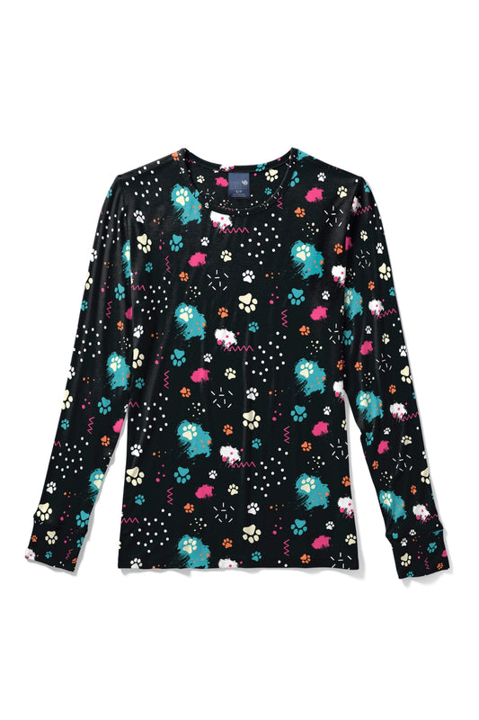 Blouse médicale - Noir imprimé pattes multicolores