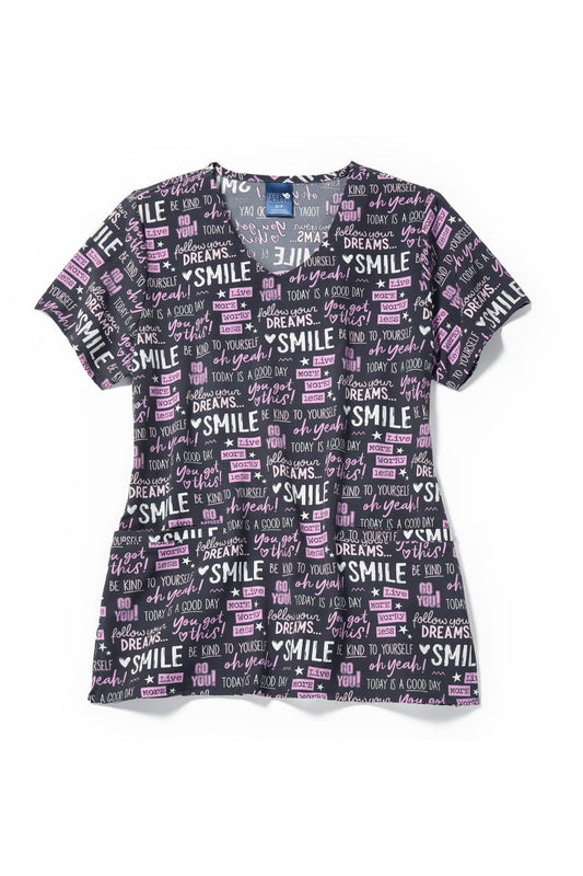 Blouse médicale - Noir imprimé Phrases motivantes Demi manche