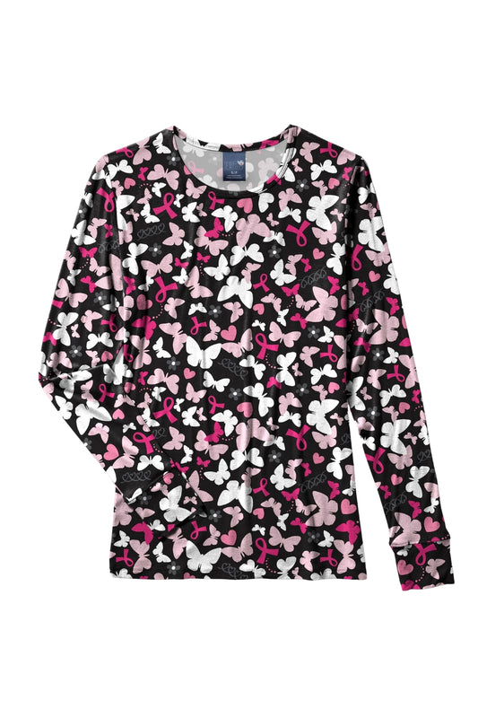 Blouse médicale - Noir imprimé papillons roses et blancs