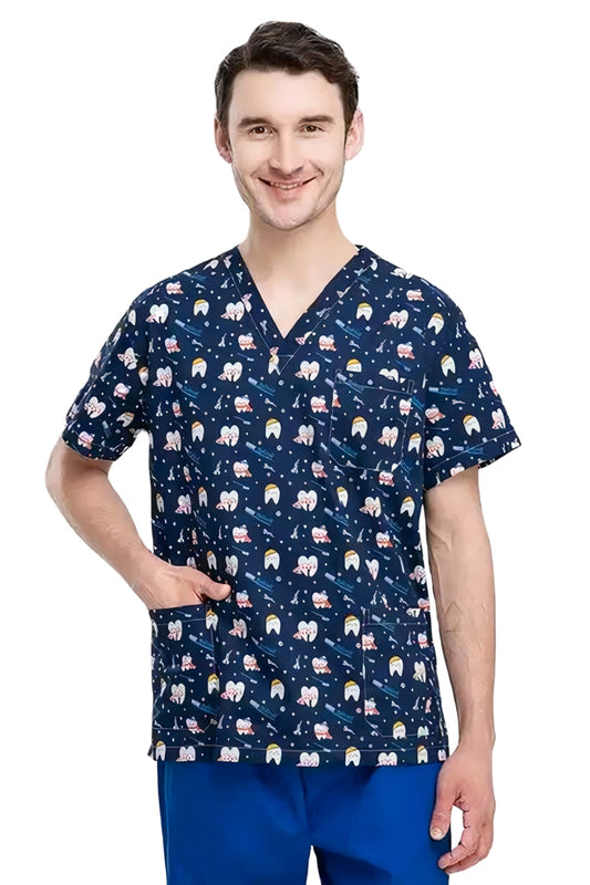 Blouse médicale - Bleu marine imprimé dents