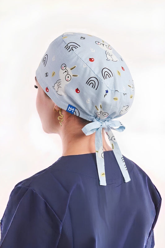 Calot de bloc couvrant bleu à motifs 100 % coton – Cheveux longs