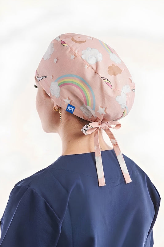 Calot de bloc couvrant rose à motifs licorne 100 % coton – Cheveux longs