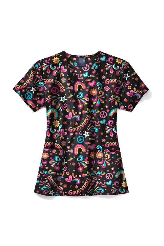 Blouse médicale - Noir imprimé "Good Vibes"