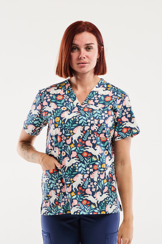 Blouse médicale imprimée licornes