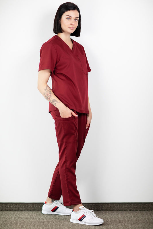 Medfit - Ensemble médical Blouse et Pantalon - Unisexe - Bordeaux