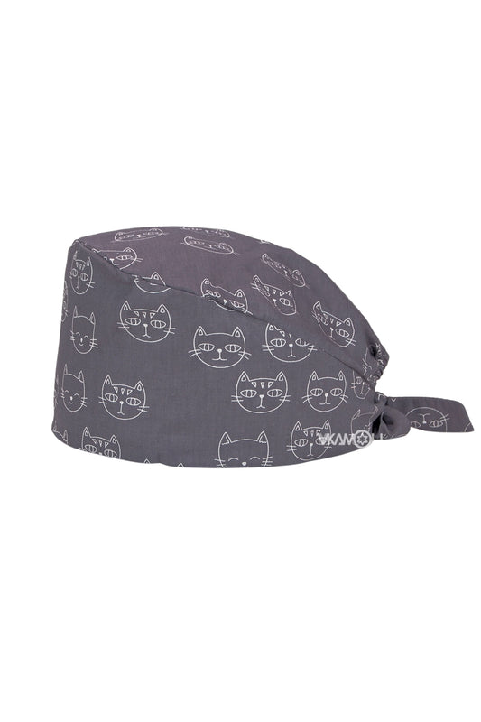 Calot de bloc tissu à motifs – Gris à motifs têtes de chats