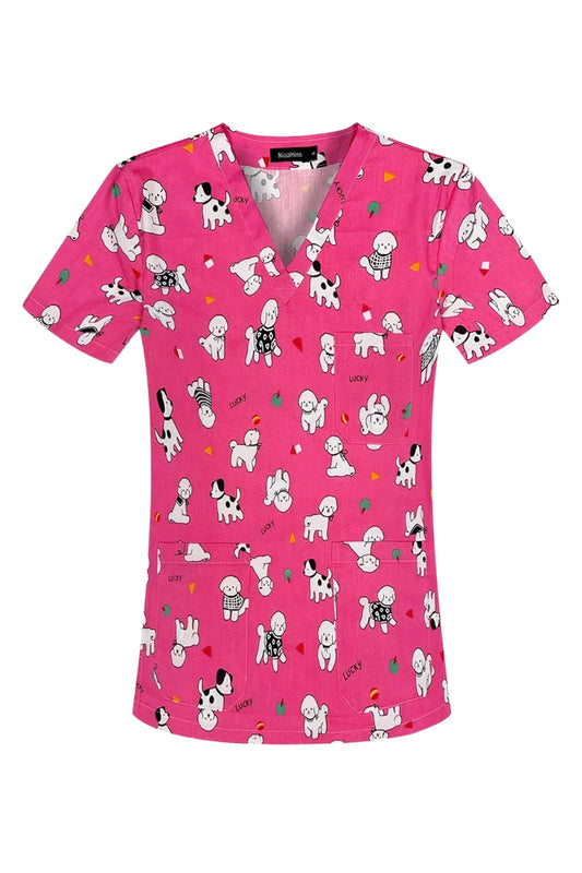 Blouse médicale - Rose imprimé puppy