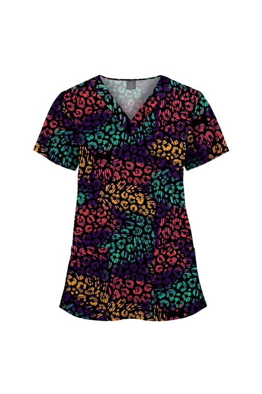 Blouse médicale - Noir Pattes de tigre multicolores