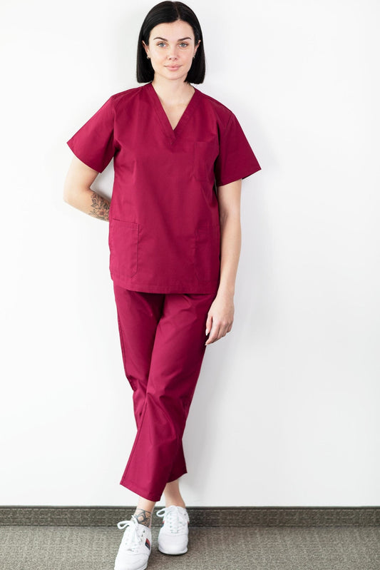 Basicfit - Tenue de bloc opératoire - Unisexe - Bordeaux