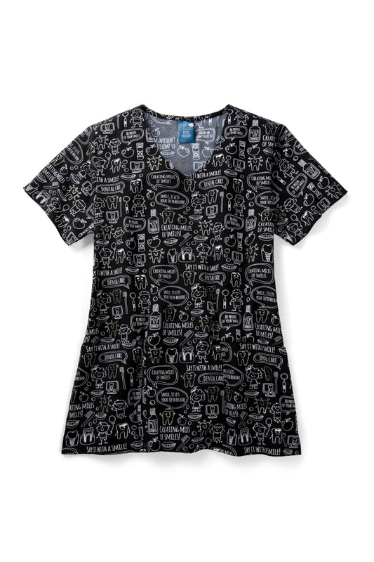 Blouse médicale - Noir imprimé motifs dentaires