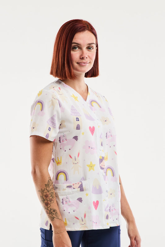 Blouse Médicale Stretch - Femme -  Licornes & Arc-en-Ciel
