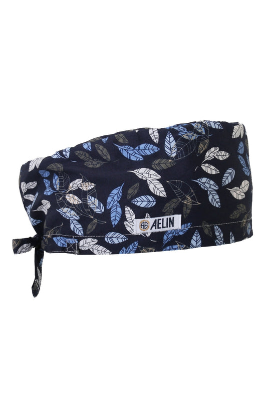 Calot chirurgical – Bleu foncé imprimé feuilles – Couvrant