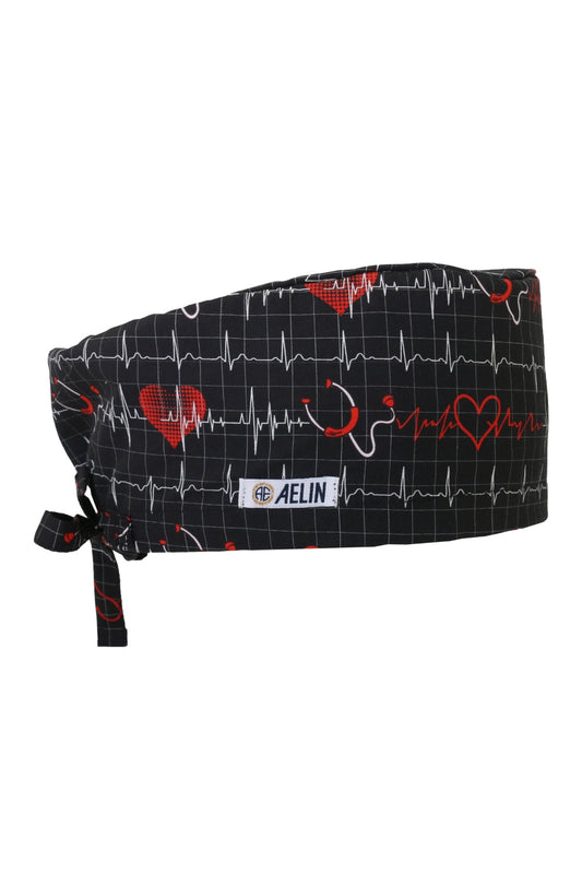 Calot chirurgical – Noir imprimé stéthoscope – Couvrant