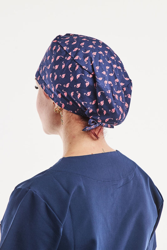Calot chirurgien – Bleu marine imprimé flamant – Couvrant