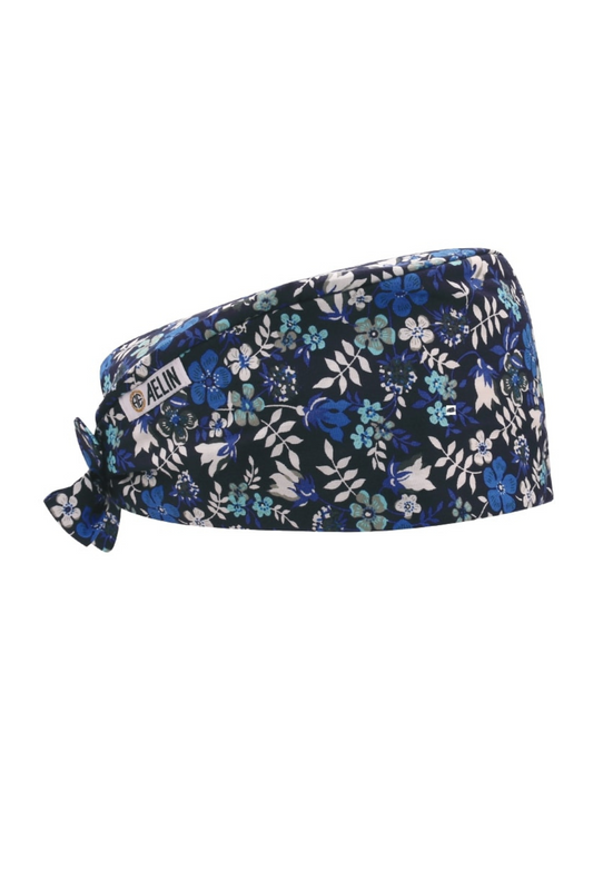 Calot de bloc – Bleu marine avec imprimé feuilles – Cheveux courts