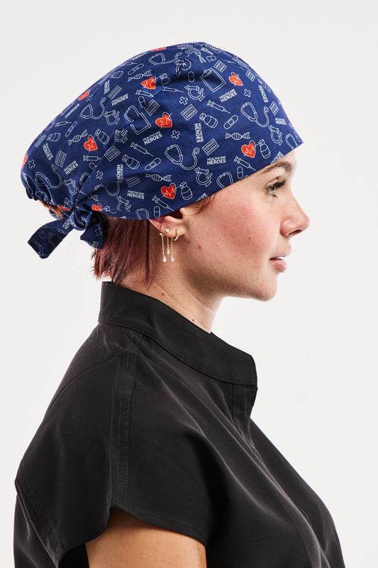 Calot de bloc tissu à motifs – Bleu marine à motifs médicaux "Healthcare Heroes"