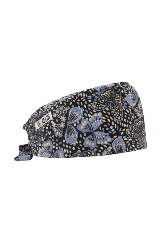 Calot Infirmière – Noir imprimé papillon - Cheveux courts