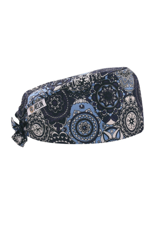 Calot médical – Bleu marine motifs orientaux– Cheveux courts