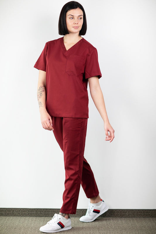 Medfit - Ensemble médical Blouse et Pantalon - Unisexe - Bordeaux