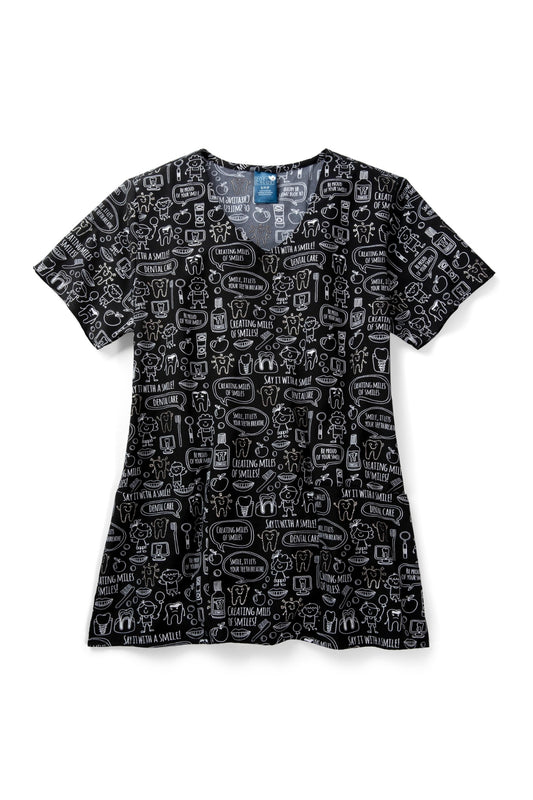 Blouse médicale - Noir imprimé motifs dentaires