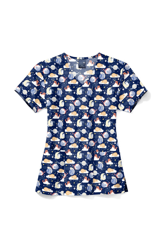 Blouse médicale - Bleu à motifs Chats